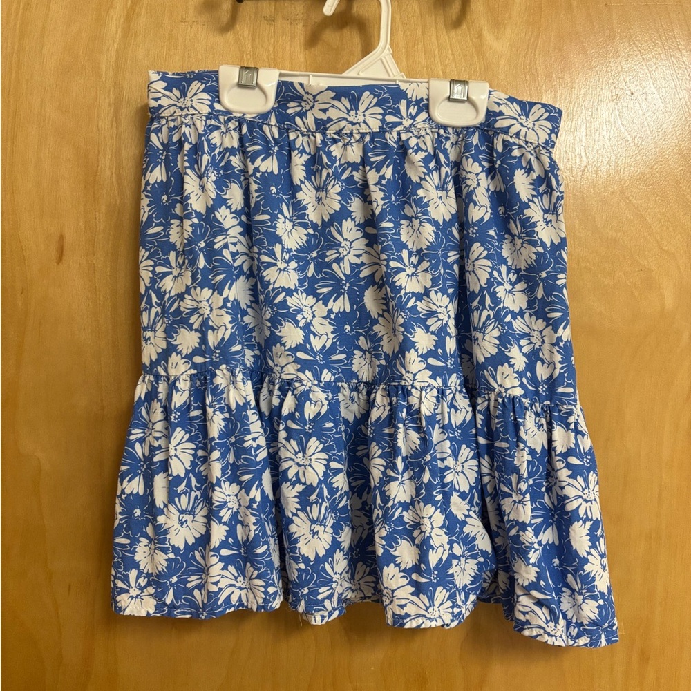Skies Are Blue Floral Mini Skirt in Blue and White